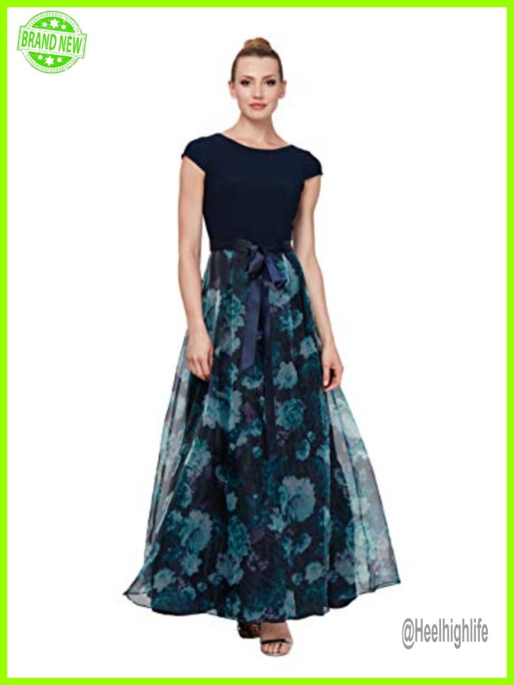 Floral Print Long A-Line Formal Wedding Guest Dress with Belt